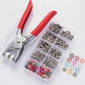 Metal snap button pliers set with multi color press buttons and transparent storage box কাপড়ে বোতাম লাগানোর মেটাল স্ন্যাপ বাটন ও প্লায়ার্স টুল সেট
